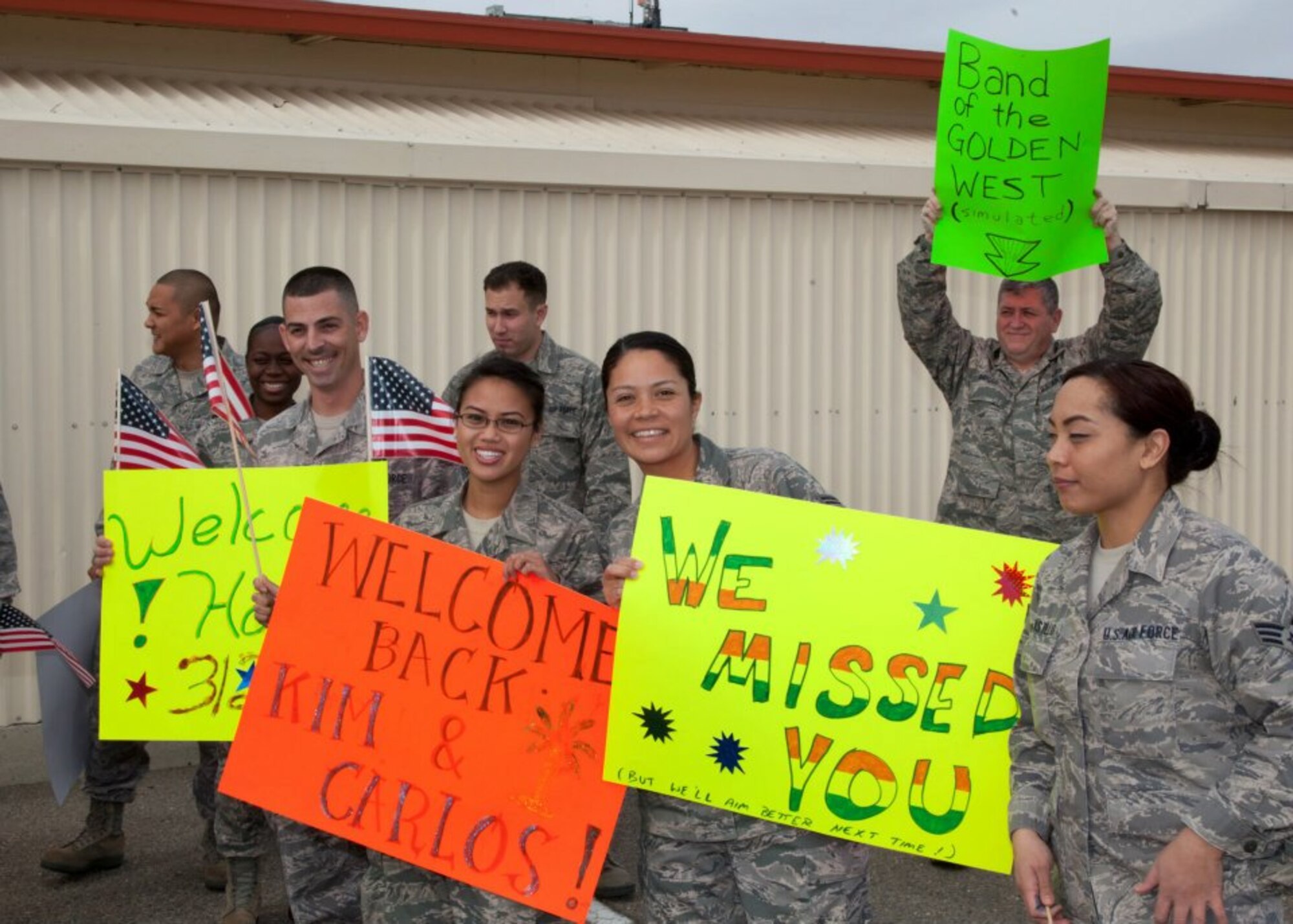 TRAVIS AIR FORCE BASE, Calif. -- C-5 Galaxy aircrew from the 312th Airlift Squadron and 22th Airlift Squadron return to Travis Air Force Base, Calif., Feb. 12, 2012, after supporting Operation Enduring Freedom. The C-5 Galaxy is the largest aircraft in the U.S. Air Force fleet, optimized for moving large and heavy cargo. The reserve and active-duty troops from the 349th and 60th Air Mobility Wings were met by their friends and family at the base in the San Francisco Bay Area. (U.S. Air Force photo / Lt. Col Robert Couse-Baker) 