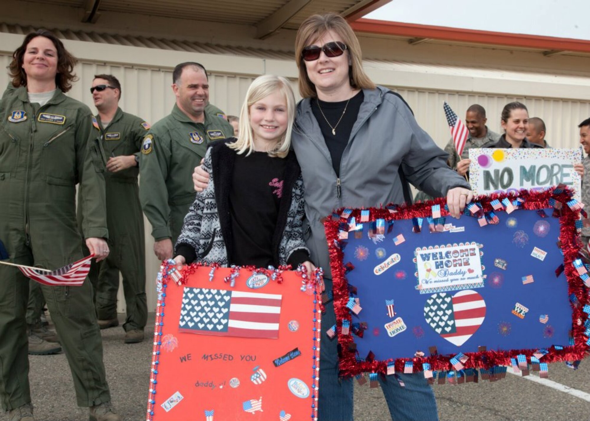 TRAVIS AIR FORCE BASE, Calif. -- C-5 Galaxy aircrew from the 312th Airlift Squadron and 22th Airlift Squadron return to Travis Air Force Base, Calif., Feb. 12, 2012, after supporting Operation Enduring Freedom. The C-5 Galaxy is the largest aircraft in the U.S. Air Force fleet, optimized for moving large and heavy cargo. The reserve and active-duty troops from the 349th and 60th Air Mobility Wings were met by their friends and family at the base in the San Francisco Bay Area. (U.S. Air Force photo / Lt. Col Robert Couse-Baker) 