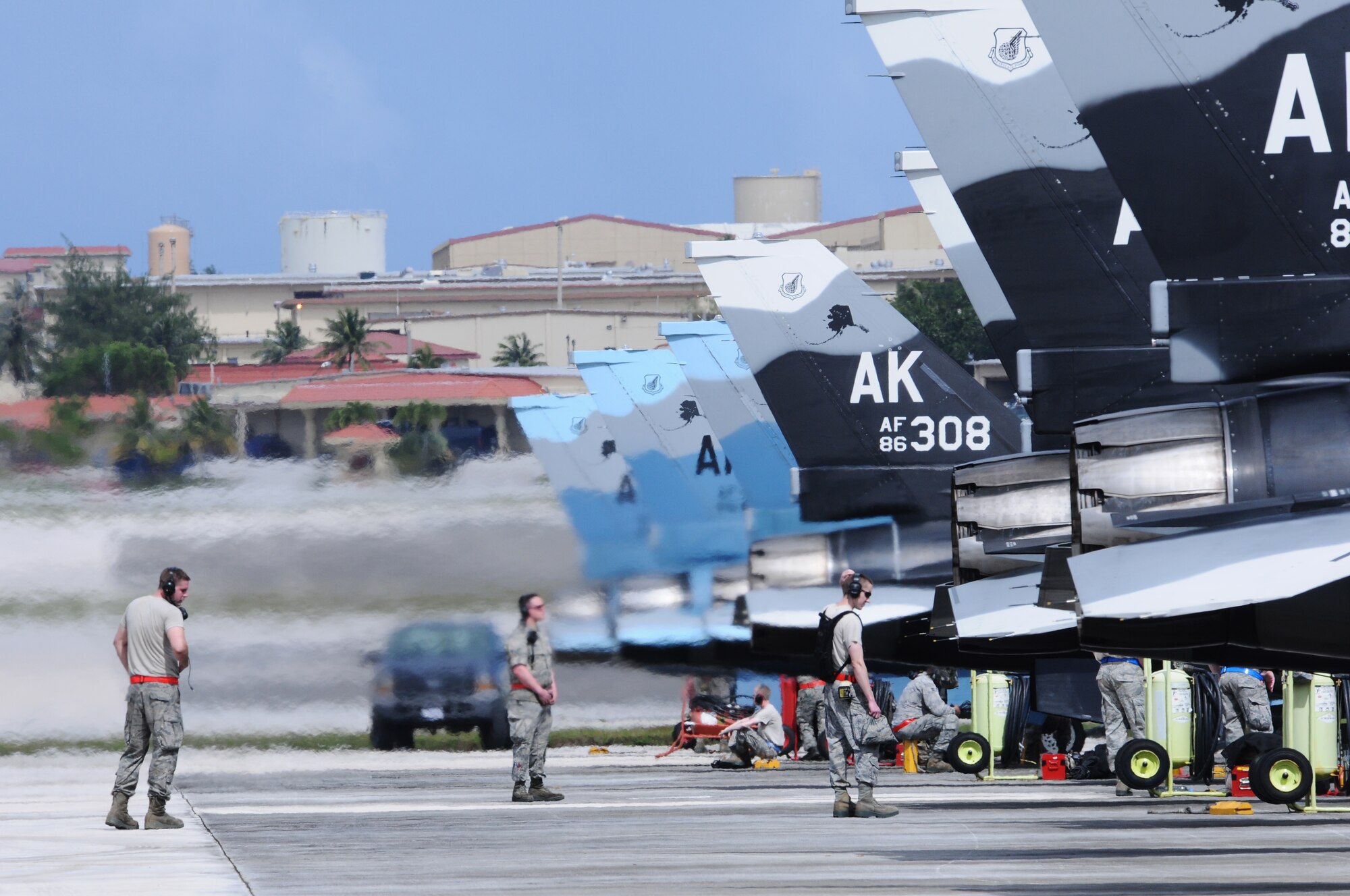 ANDERSEN AIR FORCE BASE, Guam-The 18th Aggressor Squadrons F-16 Fighting Falcons, complete engine run pre-flight checks during Cope North 2012, Feb. 14. More than 1,000 military members from units spanning the Pacific are scheduled to begin arriving this week for exercise Cope North. The trilateral exercise, which began Feb. 11 and will run through Feb. 24, is a multinational exercise designed to enhance air operations between the U.S. Air Force, the Japan Air Self Defense Force and the Royal Australian Air Force. (U.S. Air Force photo/ Senior Airman Carlin Leslie)
