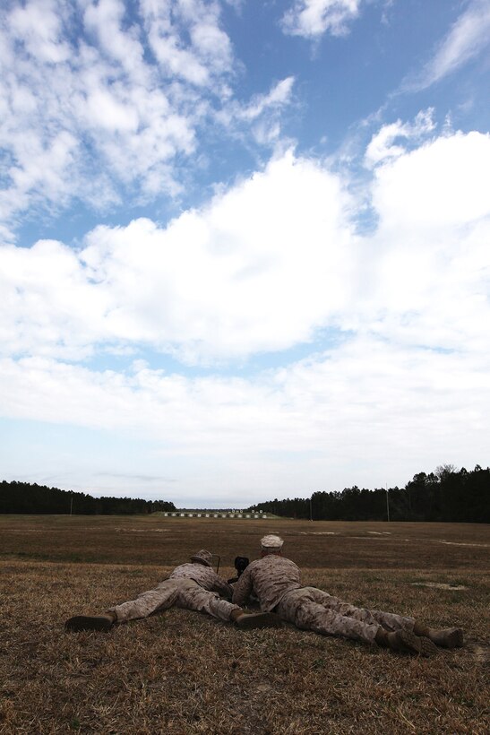 MARINE CORPS BASE CAMP LEJEUNE, N.C. – A scout sniper team with Battalion Landing Team, 2nd Battalion, 2nd Marine Regiment, 2nd Marine Expeditionary Unit, fire on targets during a training exercise aboard Stone Bay, Marine Corps Base Camp Lejeune, N.C., March 15, 2011.  The Marines and sailors of the 22nd MEU are currently deployed with Amphibious Squadron 6 aboard USS Bataan Amphibious Ready Group and will continue to conduct a series of progressively complex exercises designed to train and test the MEU’s ability to operate as a cohesive and effective Marine Air Ground Task Force. (Official Marine Corps photo by Sgt. Josh Cox/released)