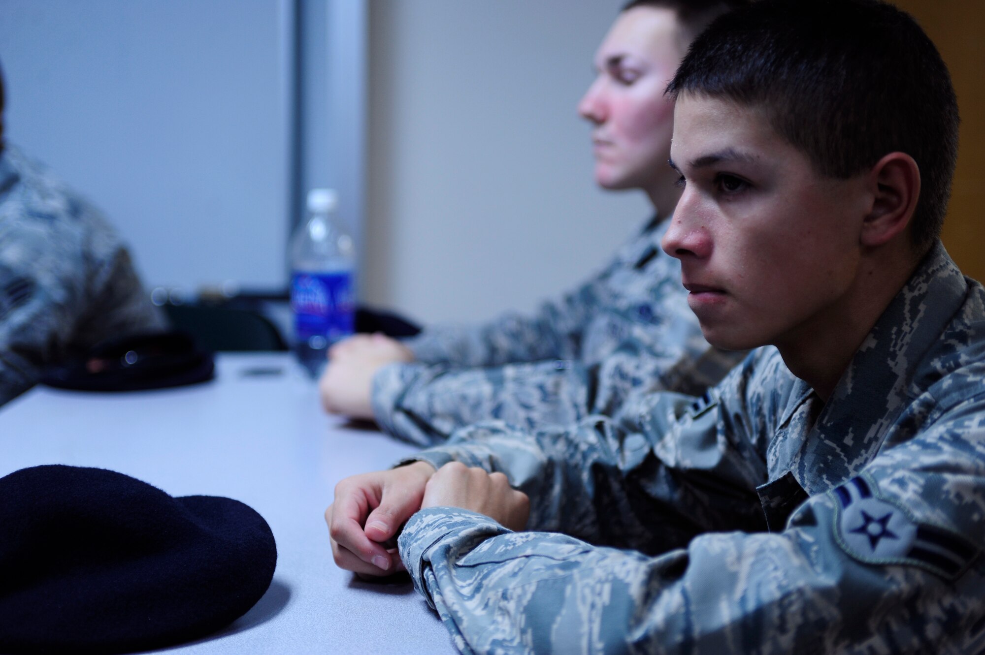 VANDENBERG AIR FORCE BASE, Calif. -- Airman 1st Class Gabriel Salinas, 30th Security Forces Squadron member, learns operational planning during an active shooter training course here Thursday, Feb. 2, 2012. The 30th SFS trainers teach classes daily, more than 100 different classes are taught teaching a multitude of subject matter. (U.S. Air Force photo/Staff Sgt. Andrew Satran) 

 