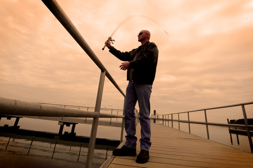 Master Sgt. Scott Kapanke fishes at Bushy Creek in Goose Creek, S.C. Feb. 14. Kapanke successfully defeated testicular cancer in 1997. He used his desire and love of fishing to help him survive. He went on to deploy to Iraq for a year and served as a crew chief with the Air Forces Thunderbirds. He is currently assigned to the 437th Maintenance Squadron, 437th Airlift Wing. (U.S. Air Force photo / Staff Sgt. Nicole Mickle) 