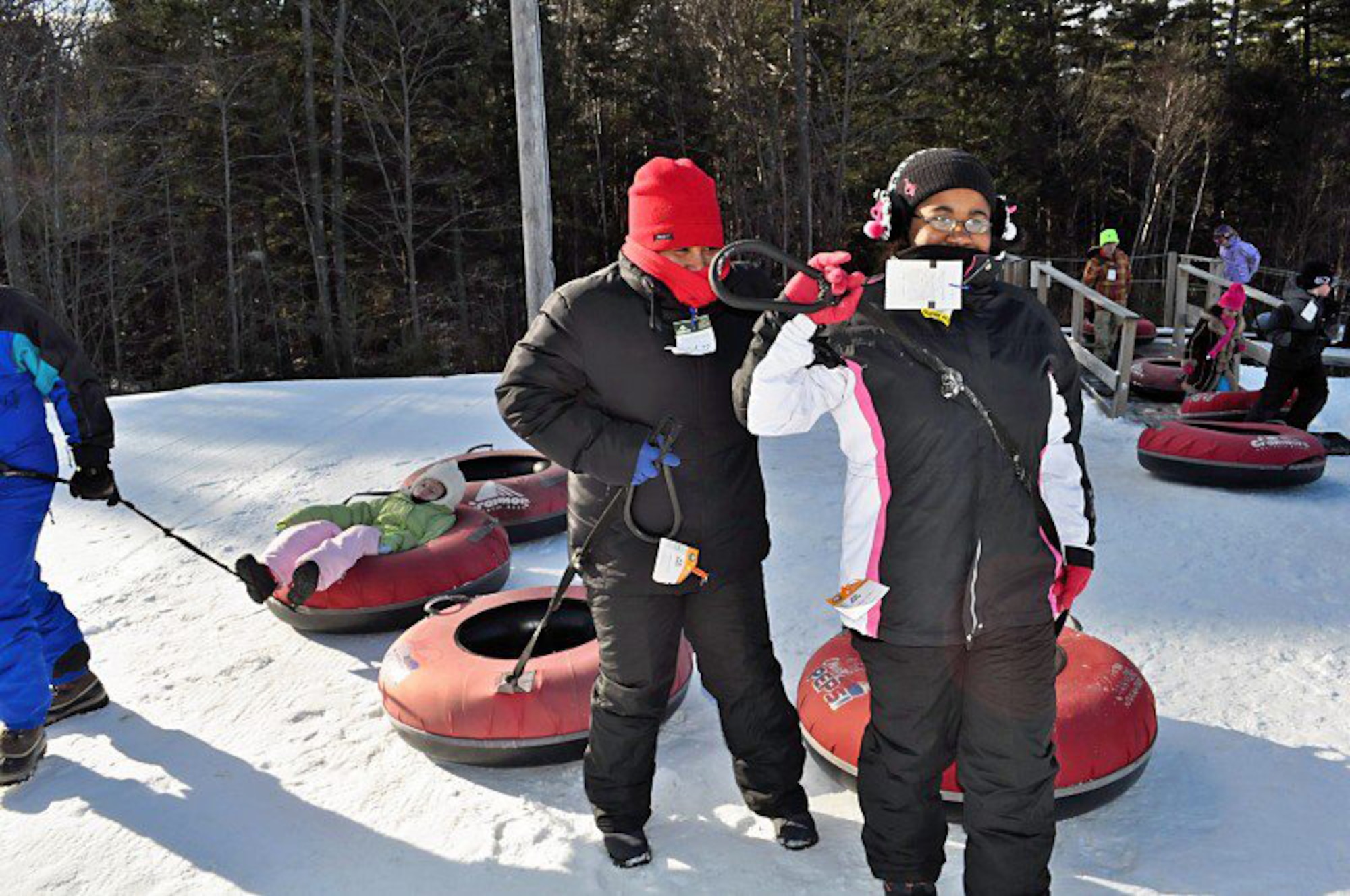 Air Force Reservist Tech. Sgt. Francine Torres (left) and her  17-year-old visually impaired daughter, Jasmyn Polite (right) attended a winter camp in New Hampshire for military teens with physical disabilities. They and about a dozen other nationwide teens enjoyed winter activities in the mountains. Torres is the knowledge operations manager for the 920th Rescue Wing, Patrick Air Force Base, Fla. (Courtesy photo)