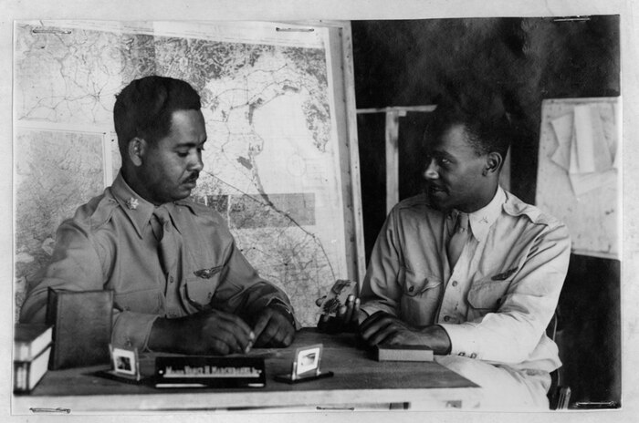 Maj. (Dr.) Vance H. Marchbanks Jr. interviewing 1st Lt. Felix J. Kirkpatrick