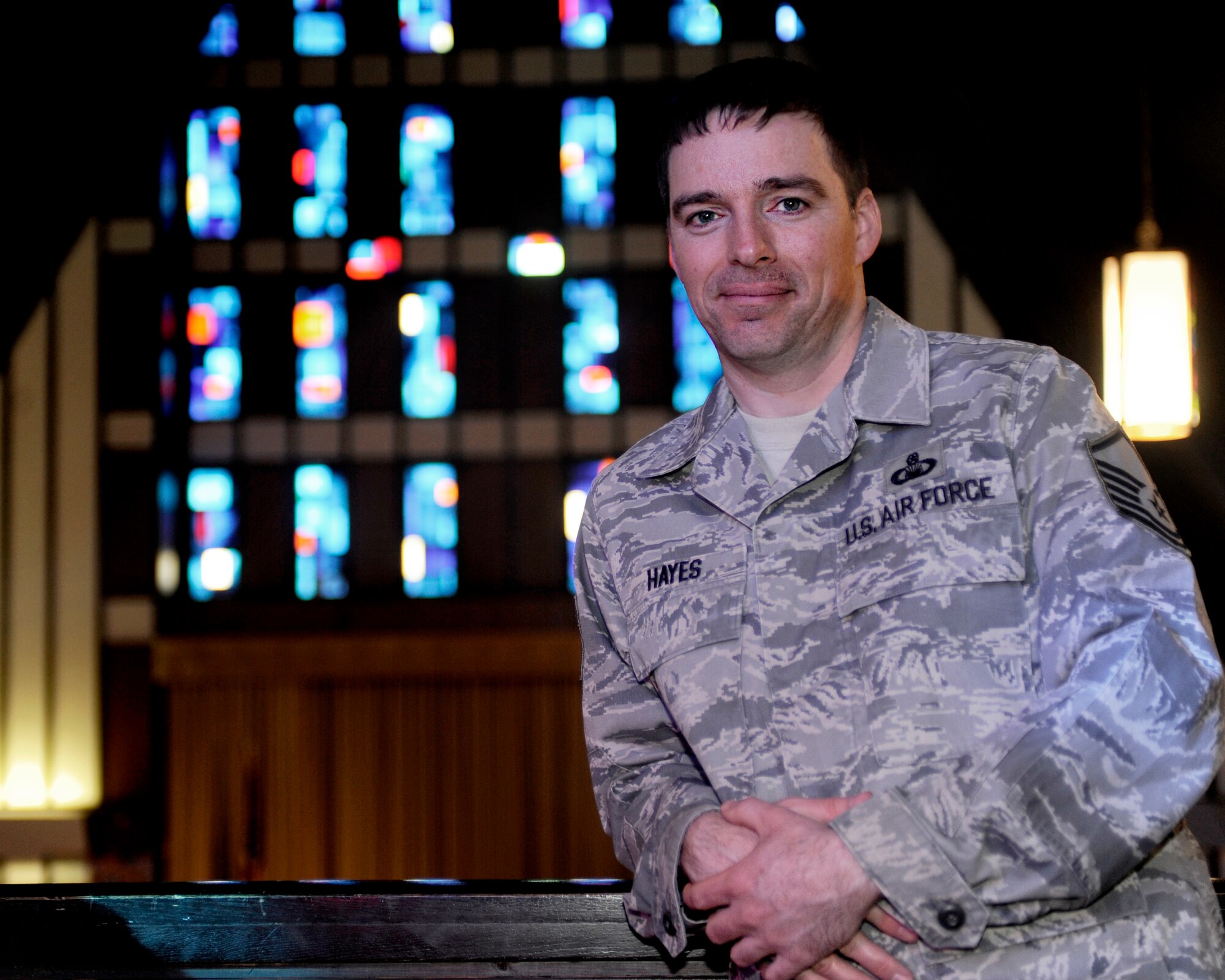 MINOT AIR FORCE BASE, N.D. – Master Sgt. James Hayes, 5th Bomb Wing chaplain’s assistant, was recently recognized for earning the Gerrald Cullins Award, a command-level award, for exemplary performance of his duties as a chaplain’s assistant here. Hayes will have the opportunity to go on to compete at the Air Force-wide level. (U.S. Air Force photo/Airman 1st Class Stephanie Ashley)