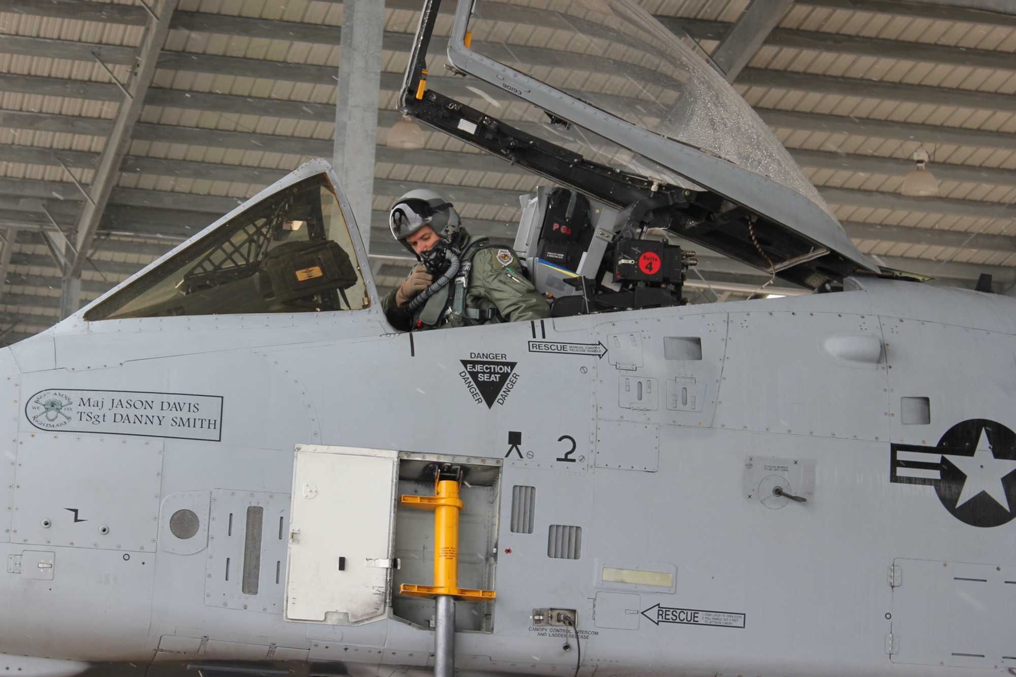 Lt. Col. Emmanuel Saridakis runs through his pre-flight checklist after strapping into the cockpit of an A-10 Thunderbolt II aircraft at Selfridge Air National Guard Base, Mich., Feb. 14, 2012. Saridakis is a pilot with the 107th Fighter Squadron. The A-10s at Selfridge have resumed a regular local flying and training schedule, following the return of local Airmen from a deployment to Afghanistan. (U.S. Air Force photo by TSgt. Dan Heaton)