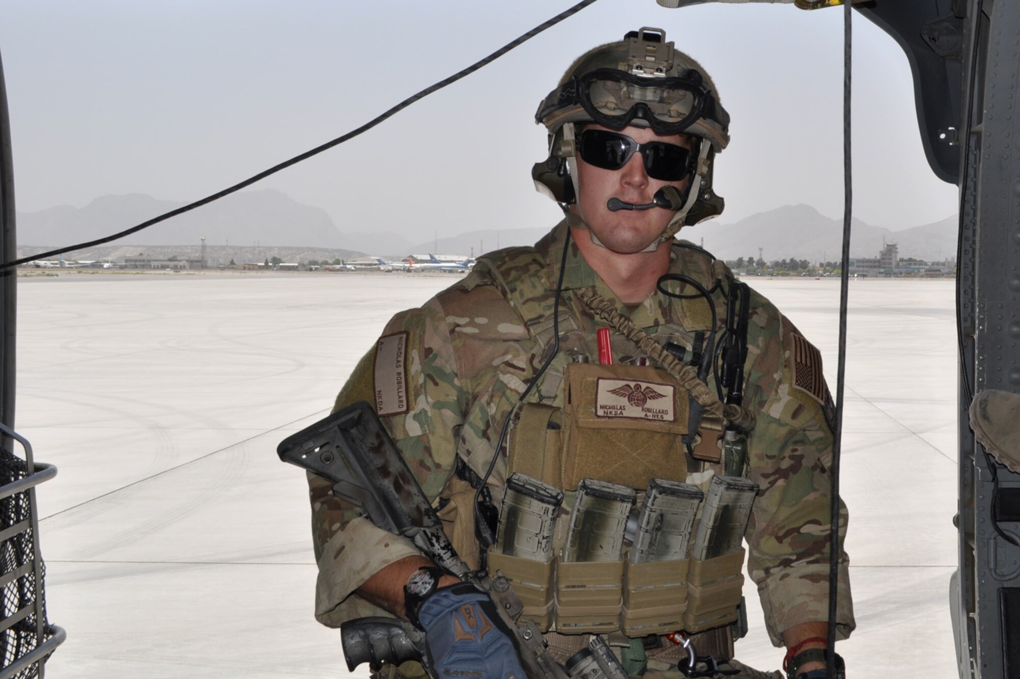Senior Airman Nicholas Robillard, a 31st Rescue Squadron pararescueman who was stationed in Afghanistan in 2011. Robillard was awarded a Purple Heart for his actions during a mission August 19, 2011. (Courtesy photo/Released)
