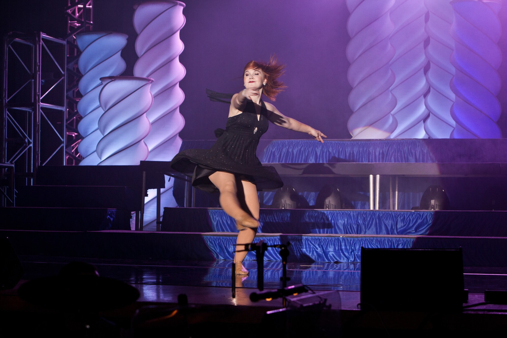 Airman 1st Class Briana Hofreiter, a financial services journeyman with the 15th Comptroller Squadron, auditions for Tops in Blue at Lackland Air Force Base, Texas, January 2012. Hofreiter danced to music by Florence and the Machine during the audition. (U.S. Air Force photo/Chris Burch)