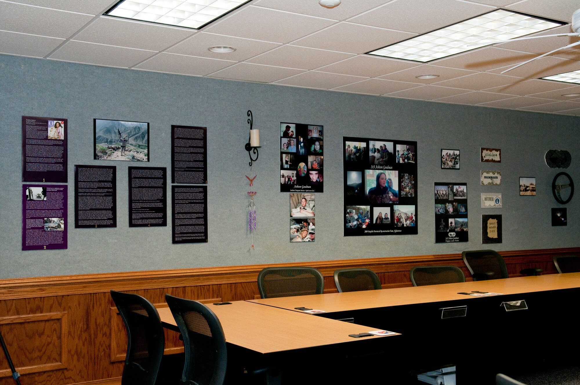 The Airey NCO Academy’s class 12-2’s Academy Special Activities Council recently renamed one of their 13 flights the Goodman Flight after Senior Airman Ashton Goodman, a vehicle operator who was killed in action on May 26, 2009. The flight’s classroom features images and memorabilia from Airman Goodman’s career. (U.S. Air Force photo by Susan Trahan)