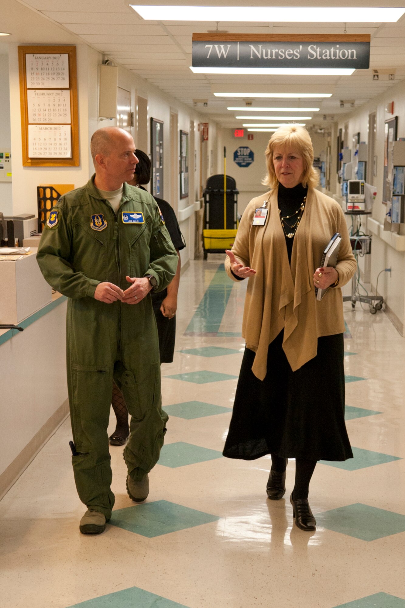 Sandy Franks, Public Affairs Officer, gives U.S. Air Force Col. Jonathan Ellis, 307th Bomb Wing commander, a tour of the Overton Brooks Veterans Administration Medical Center, Shreveport, La., Feb. 15, 2012. The medical center provides comprehensive inpatient and outpatient health care, and limited nursing home and domiciliary care, to eligible veterans of the U.S. Armed Services. (U.S. Air Force photo by Master Sgt. Greg Steele/Released)