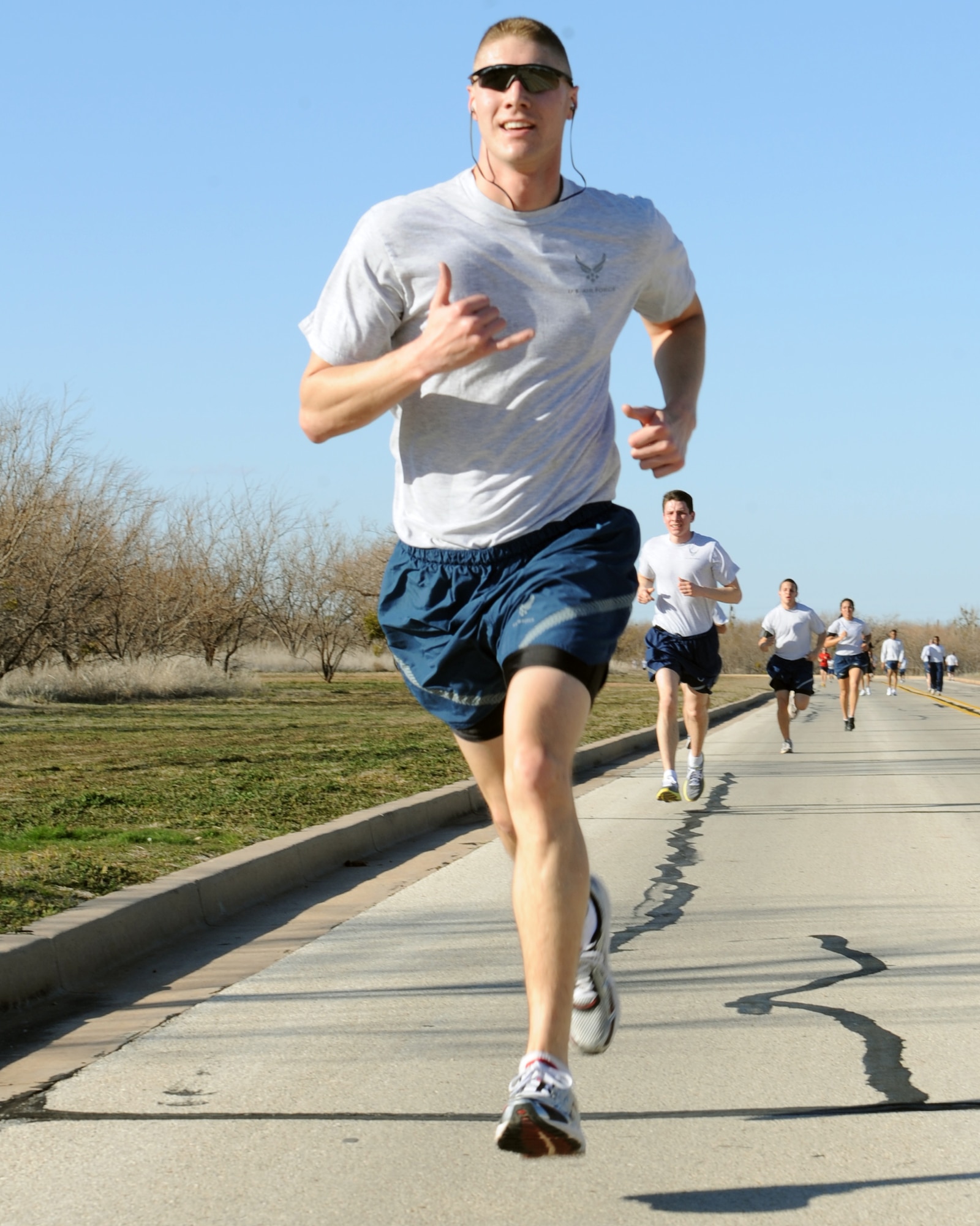 U.S. Air Force Senior Airman John Wolfe, 7th Contracting Squadron, participates in the Sweetheart Run Feb. 14, 2011, at Dyess Air Force Base, Texas. The 7th Force Support Squadron Fitness Center hosts the run every year to encourage good health during the holiday. For more information about future events, call the Fitness Center at (325) 696-4306. (U.S. Air Force photo by Airman 1st Class Jonathan Stefanko/ Released)