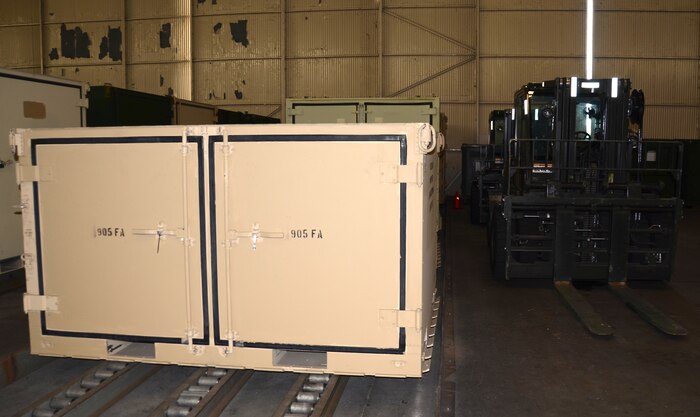 The 628th Logistics Readiness Squadron Mobility Readiness Spares Packages section at Joint Base Charleston – Air Base manages MRSPs or kits, which are air transportable packages of repair parts and related maintenance supplies required to sustain a C-17 Globemaster III aircraft for a specified period of planned wartime or contingency operations. The MSRP section is responsible for 18 kits. (U.S. Air Force Photo/Senior Airman Anthony Hyatt)