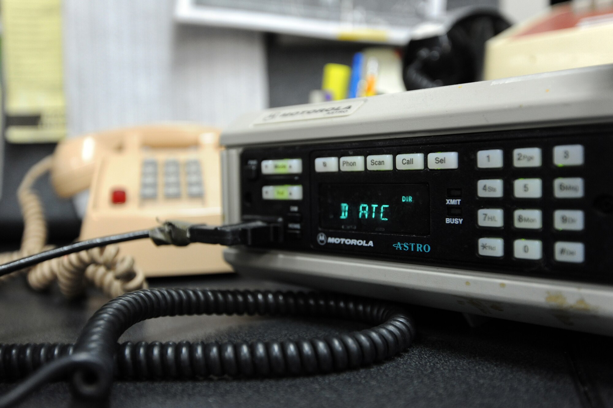 A base radio lies on a desk at Misawa Air Base, Japan, Feb. 14, 2012. The radio is used by servicemembers working in airfield operations to monitor the air traffic control network. (U.S. Air Force photo by Airman 1st Class Kia Atkins/Released)