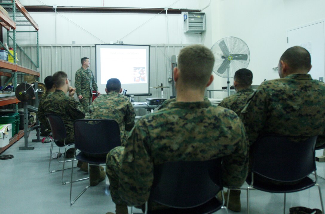 Sailors with the Preventive Medicine Unit, 2nd Medical Battalion, 2nd Marine Logistics Group participate in a Petty Officer Preventive Medicine Course at the PMU compound aboard Camp Lejeune, N.C., Feb. 3, 2012. During the training, sailors learned the procedures for inspecting chow halls. They also learned about food-born illnesses and different types of inspections, such as routine, comprehensive and follow ups. (U.S. Marine Corps photo by Pfc. Franklin E. Mercado)