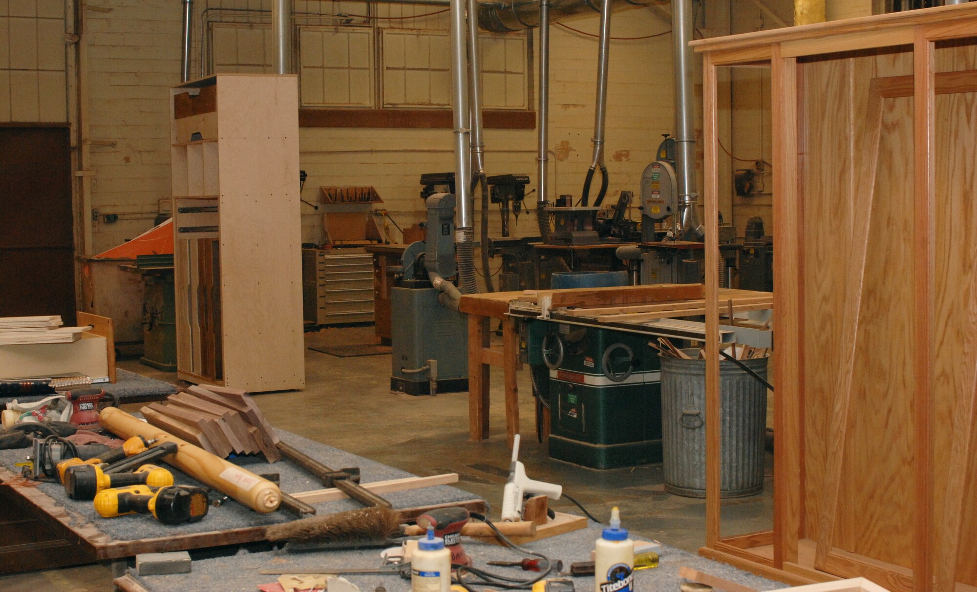 Machines and tools used for wood-working are ready for use in the Hobby Shop at Barksdale Air Force Base, La., Feb. 15. The shop has nearly every type of wood and machine to make any project desired and can order what isn't available. (U.S. Air Force photo/Airman 1st Class Joseph A. Pagán Jr.)(RELEASED)