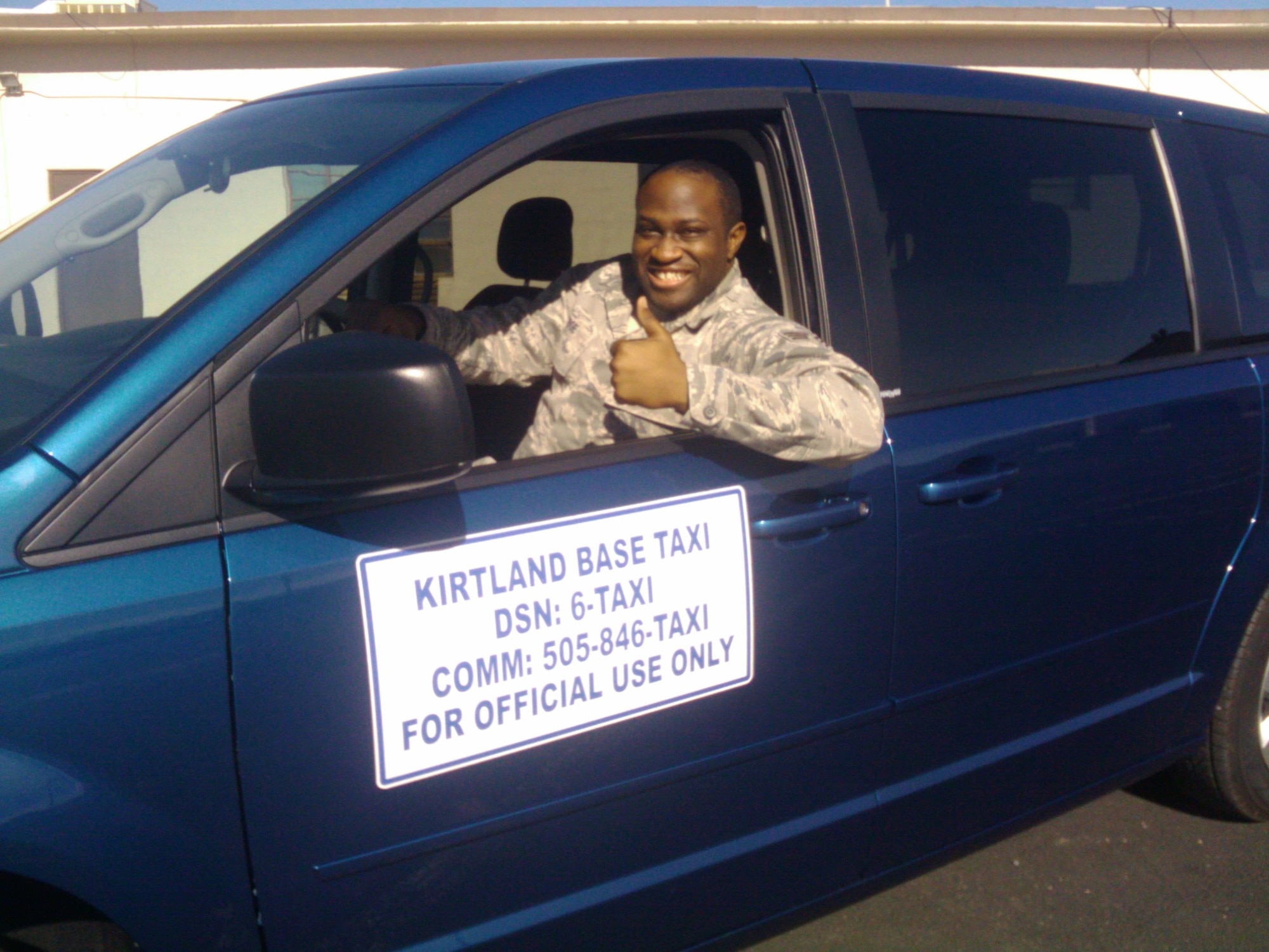 KIRTLAND AFB, N.M. – Senior Airman Rasson H. Lodge is a vehicle operator with the 377th Logistics Readiness Squadron base taxi service. The taxi service is available on work days, Monday through Friday, from 6:30 a.m. to 4:30 p.m. A pickup may be requested up to 24 hours in advance. (Courtesy photo)