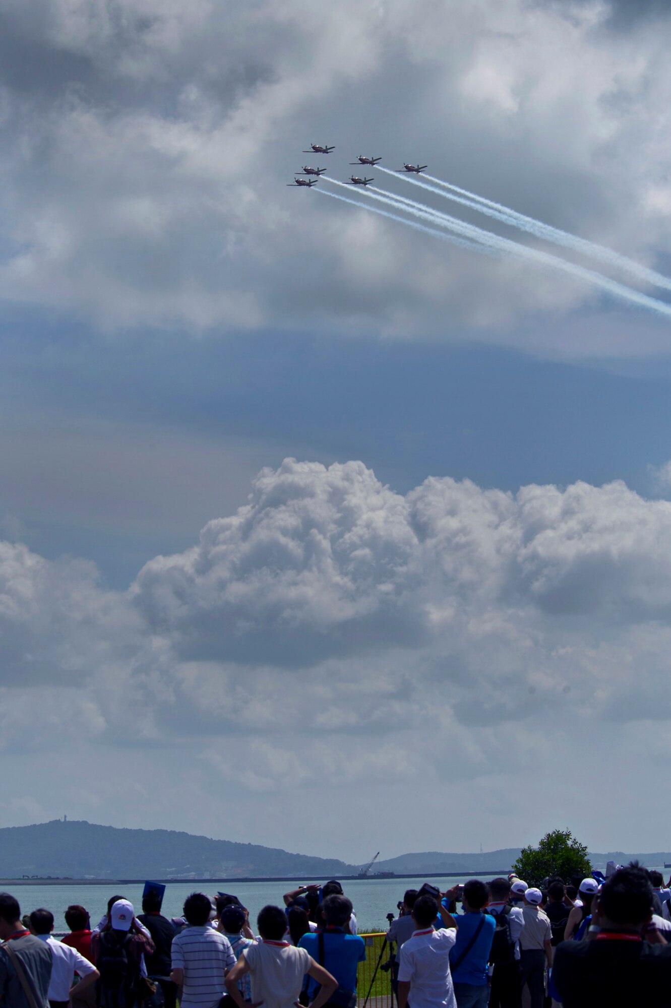 CHANGI, SINGAPORE -- Six Pilatus PC-9/A Royal Australian Air Force Roulettes performs  during the 2012 Singapore Airshow on Feb. 15. The Roulettes are the RAAF's elite formation aerobatic display team. (Department of Defense photo by U.S. Air Force Tech. Sgt. Michael R. Holzworth/Released)