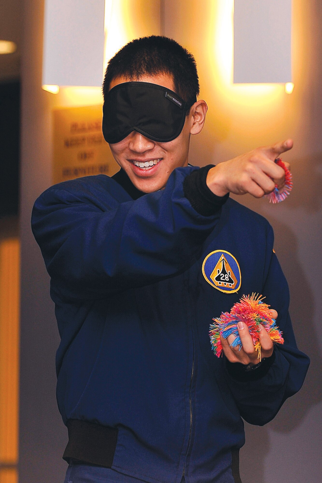 Cadet 1st Class Jonathan Kim, of Cadet Squadron 18, participates in a communication exercise during the Commanders Leadership Enrichment Seminar Jan. 21. (U.S. Air Force Photo/Elizabeth Andrews)