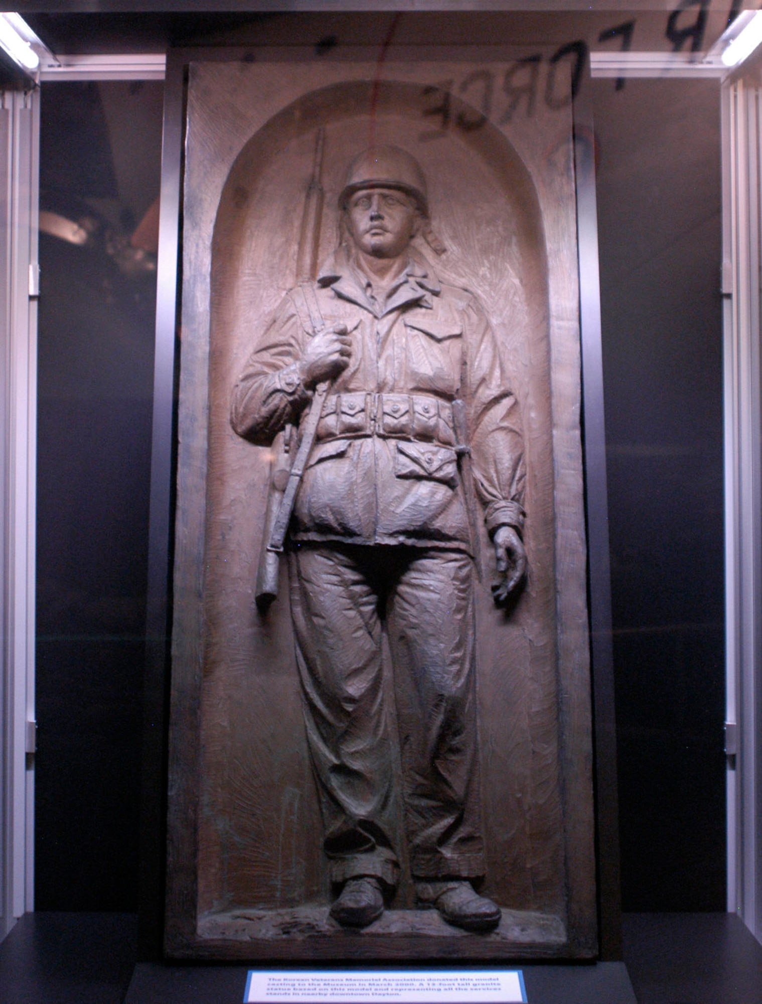 The Korean Veterans Memorial Association donated this model casting to the Museum in March 2000. A 13-foot tall granite statue based on this model and representing all the services stands in nearby downtown Dayton. (U.S. Air Force photo).