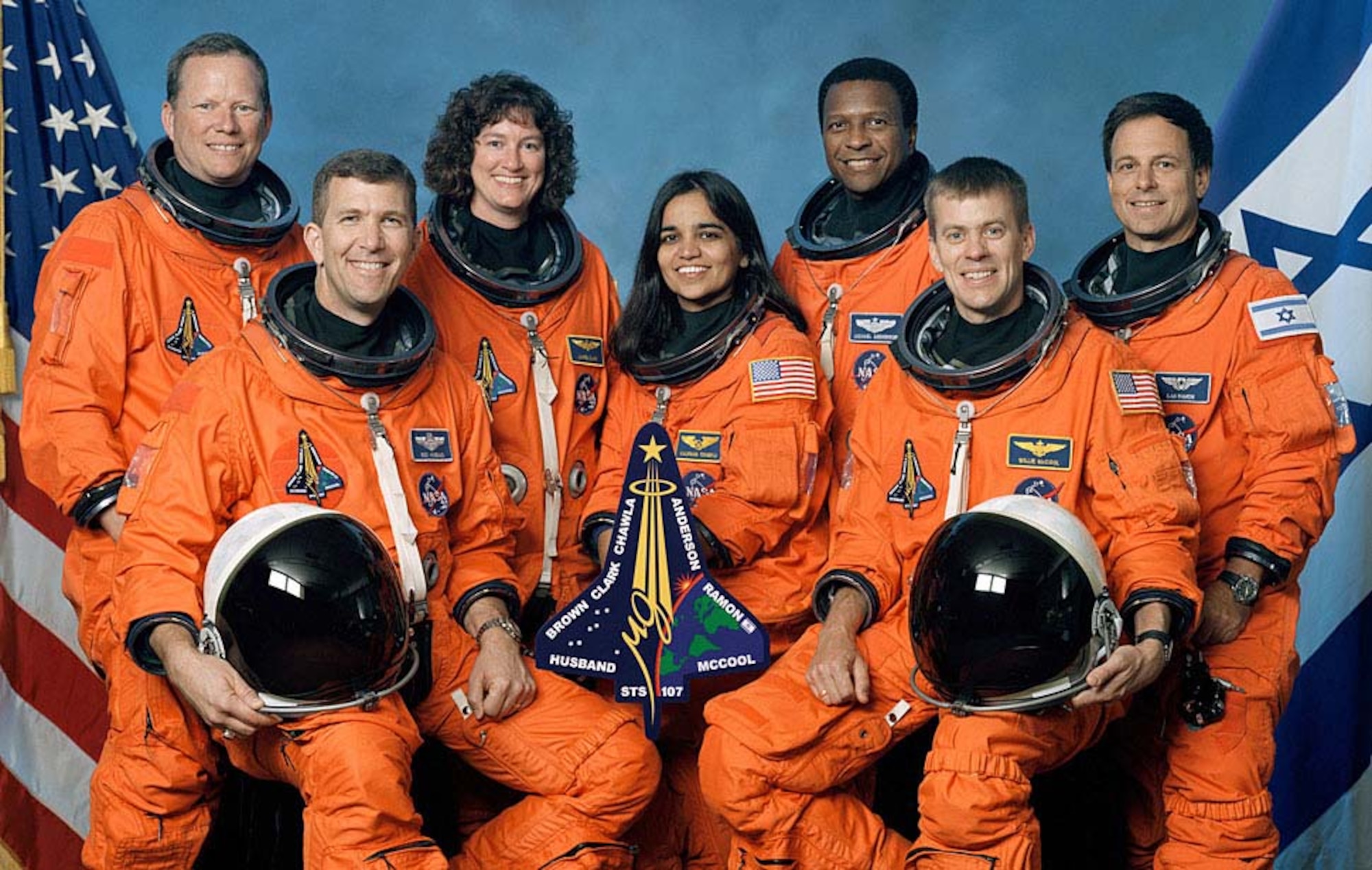Members of the space shuttle Columbia who died upon re-entry to Earth's atmosphere in February 2003.