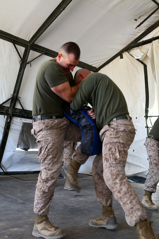 Marines train in martial arts to stay in shape and hone their hand-to-hand combat skills. They pride themselves on endurance, strength and toughness. Whether carrying 70 pounds of gear on the march or completing a 10-mile conditioning run, Marines give everything they have into staying in shape.