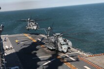 Marines with Marine Heavy Helicopter Squadron 461 land two CH-53Es aboard the USS Wasp to support transportation and heavy lifting roles during Exercise Bold Alligator Exercise 2012, Feb. 1. The exercise, the largest naval amphibious exercise in the past 10 years, represents the Navy and Marine Corps’ revitalization of the full range of amphibious operations. The exercise focuses on today’s fight with today’s forces, while showcasing the advantages of seabasing. This exercise will take place Jan. 30 - Feb. 12, 2012, afloat and ashore in and around Virginia and North Carolina.