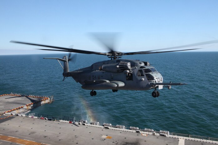 Marines with Marine Heavy Helicopter Squadron 461 land a CH-53E Super Stallion aboard the USS Wasp to support transportation and heavy-lifting roles during Exercise Bold Alligator Exercise 2012, Feb. 1. The exercise, the largest naval amphibious exercise in the past 10 years, represents the Navy and Marine Corps’ revitalization of the full range of amphibious operations. The exercise focuses on today’s fight with today’s forces, while showcasing the advantages of seabasing. This exercise will take place Jan. 30 - Feb. 12, 2012, afloat and ashore in and around Virginia and North Carolina.