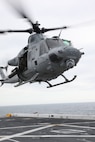 A UH-1Y Huey from Marine Light Attack Helicopter Squadron 167 is landing aboard the landing dock platform USS San Antonio for refueling during Exercise Bold Alligator 2012 on Feb. 2. This exercise, the largest naval amphibious exercise in the past 10 years, represents the Navy and Marine Corps' revitalization of the full range of amphibious operations. Bold Alligator is scheduled to run through Feb. 12 afloat and ashore in and around Virginia and North Carolina.