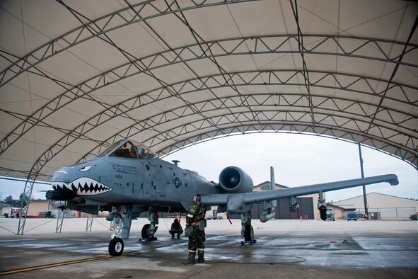 An A-10C Thunderbolt II assigned to the 74th Fighter Squadron readies for flight during an operational readiness exercise Feb. 16, 2012, at Moody Air Force Base, Ga. OREs test the 23d Wing’s ability to meet wartime and contingency tasks and survive and operate in a deployed location. The 23d Wing will conduct one more ORE before the operational readiness inspection scheduled in late March. (U.S. Air Force photo by Staff Sgt. Jamal D. Sutter/Released)  