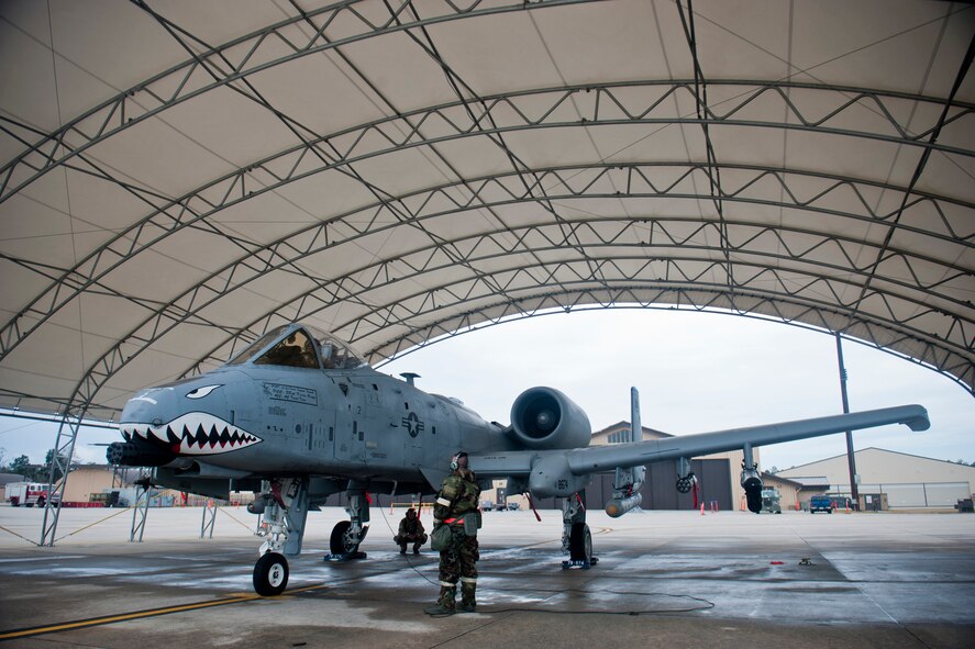 An A-10C Thunderbolt II assigned to the 74th Fighter Squadron readies for flight during an operational readiness exercise Feb. 16, 2012, at Moody Air Force Base, Ga. OREs test the 23d Wing’s ability to meet wartime and contingency tasks and survive and operate in a deployed location. The 23d Wing will conduct one more ORE before the operational readiness inspection scheduled in late March. (U.S. Air Force photo by Staff Sgt. Jamal D. Sutter/Released)  