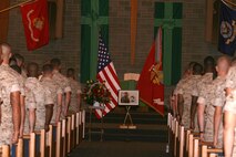 Marines from Marine Medium Tiltrotor Squadron 264, gather Aug. 26 to honor Staff Sgt. Thomas J. Dudley who sacrificed his life in support of Operation Enduring Freedom.