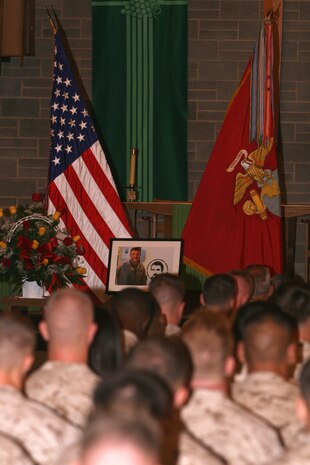 Marines from Marine Medium Tiltrotor Squadron 264, gather Aug. 26 to honor Staff Sgt. Thomas J. Dudley who sacrificed his life in support of Operation Enduring Freedom.