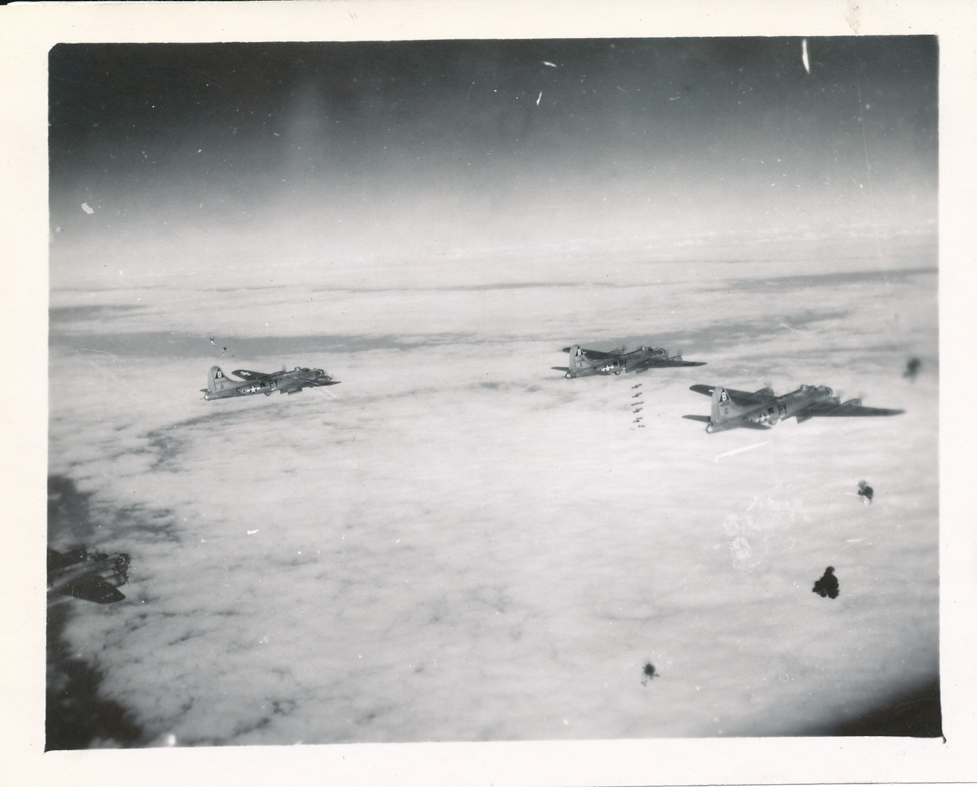 92nd Bombardment Group B-17s drop their munitions over Germany in 1944. (Courtesy photo) 