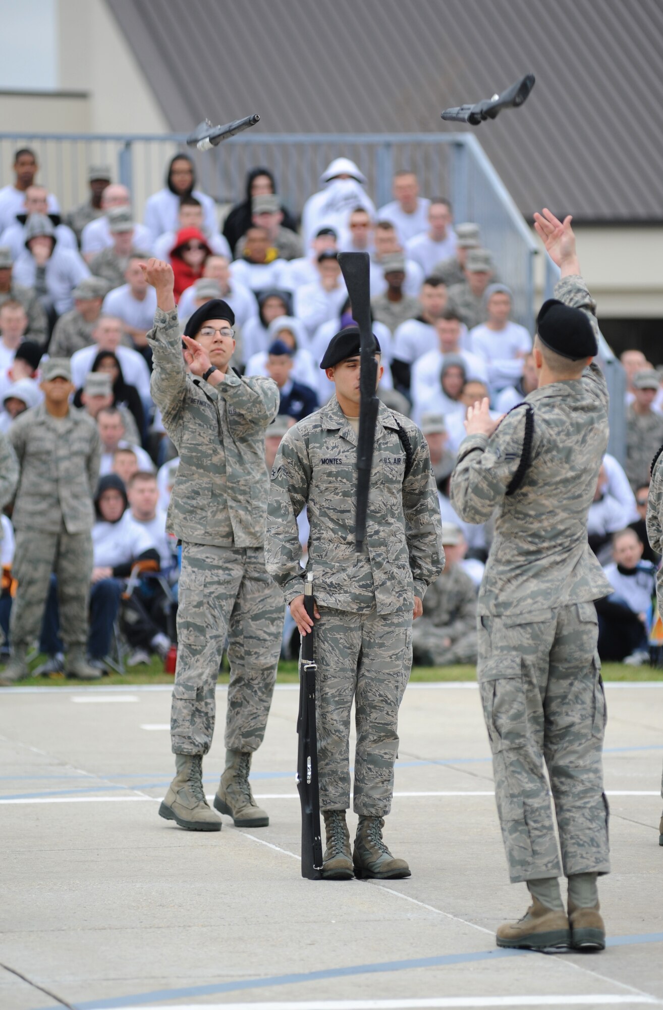 The 338th Training Squadron won first place overall in the drill down competition Feb. 17, 2012, Keesler Air Force Base, Miss.  The Dark Knights also won first place in the open ranks and regulation drill competition and they won third place in the freestyle competition.  (U.S. Air Force photo by Kemberly Groue)