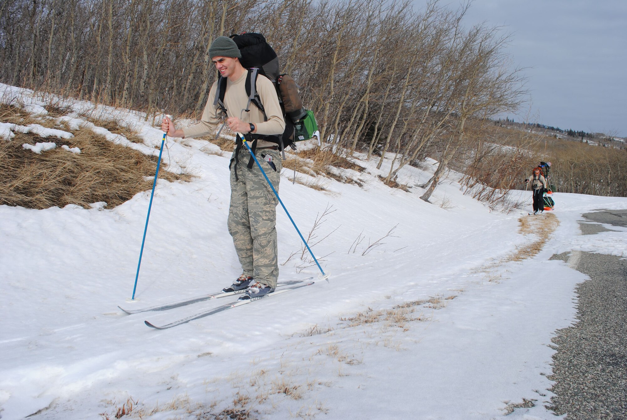 Airman 1st Class Kenneth Albert, 341st Missile Maintenance Squadron apprentice, tries to find an open patch of snow. (U.S. Air Force photo/Airman 1st Class Katrina Heikkinen)