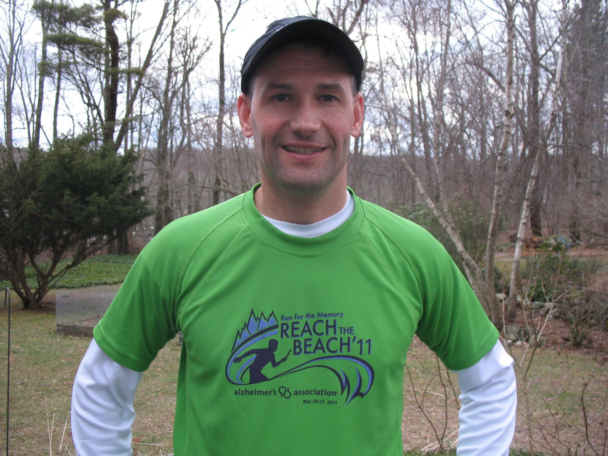 U.S. Navy Commander Andy Gish prepares to train for the Boston Marathon. Gish, who is stationed at MIT, will run the marathon as a member of the Run for Team Memory on behalf of the Alzheimer’s research and support services. (Courtesy photo)