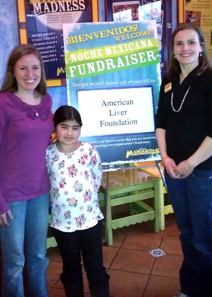 LEXINGTON, Mass. – Leah Beckett (right), along with Meghan Rohatgi and her mother, Tara, greet diners at Margaritas restaurant Feb. 21. Beckett is running the Boston Marathon for the American Liver Foundation in honor of Rohatgi who was diagnosed with Primary Schlerosing Cholangitis. (Courtesy photo)