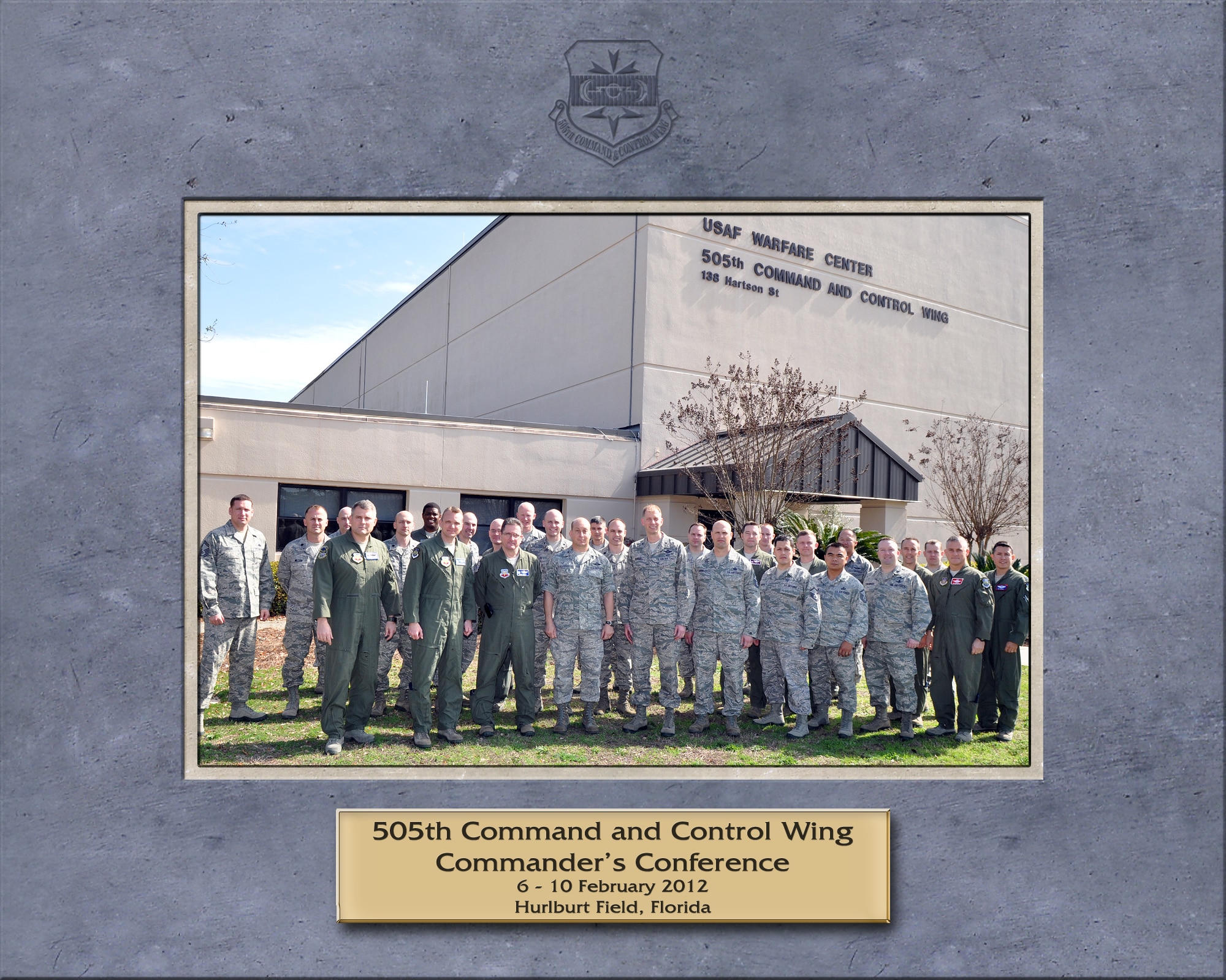 Col. Mustafa Koprucu, commander of the 505th Command and Control Wing, fourth from left, poses with attendees of the 505th CCW Commander's Conference at wing headquarters in Hurlburt Field, Fla., Feb. 6-10, 2012.  The conference focused on "Mission and People." (Courtesy photo)
