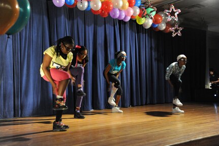 The Step Team performs at the You Got Talent Family Teen Talent Contest at the Airman and Family Readiness Center on Joint Base San Antonio-Randolph Feb. 17. The team took second place in the Pre-Teen Group Act category. (U.S. Air Force photo/Rich McFadden) (released)