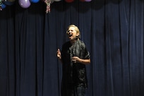 Katryna Marttala, singing “Listen” by Beyonce, placed first in the Pre-Teen Solo category at the You Got Talent Family Teen Talent Contest at the base Airman and Family Readiness Center Feb. 17. (U.S. Air Force photo/Rich McFadden) (released)