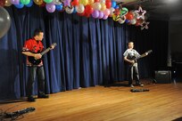 (From Left) Dave and Logan Marttala play electric guitars at the You Got Talent Family Teen Talent Contest at the Airman and Family Readiness Center on Joint Base San Antonio-Randolph Feb. 17. They took first place in the Family Act category. (U.S. Air Force photo/Rich McFadden) (released)