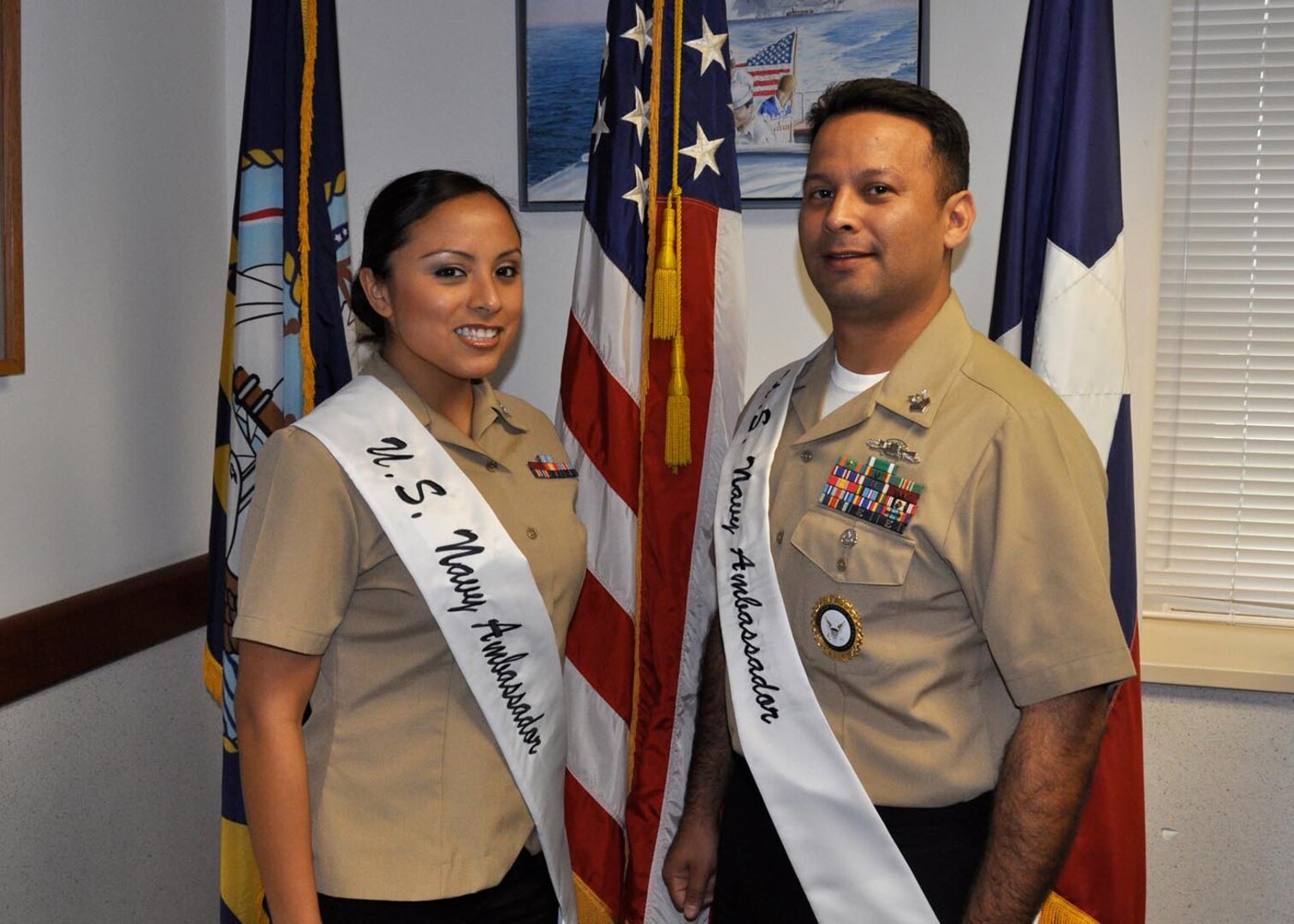 2012 Joint Base San Antonio U.S. Navy Ambassadors Hospital Corpsman 2nd Class Barbara Rodriguez, Navy Medicine Training Center; and Gunners 1st Mate Steve Duran, Navy Recruiting District San Antonio. (Courtesy photo)