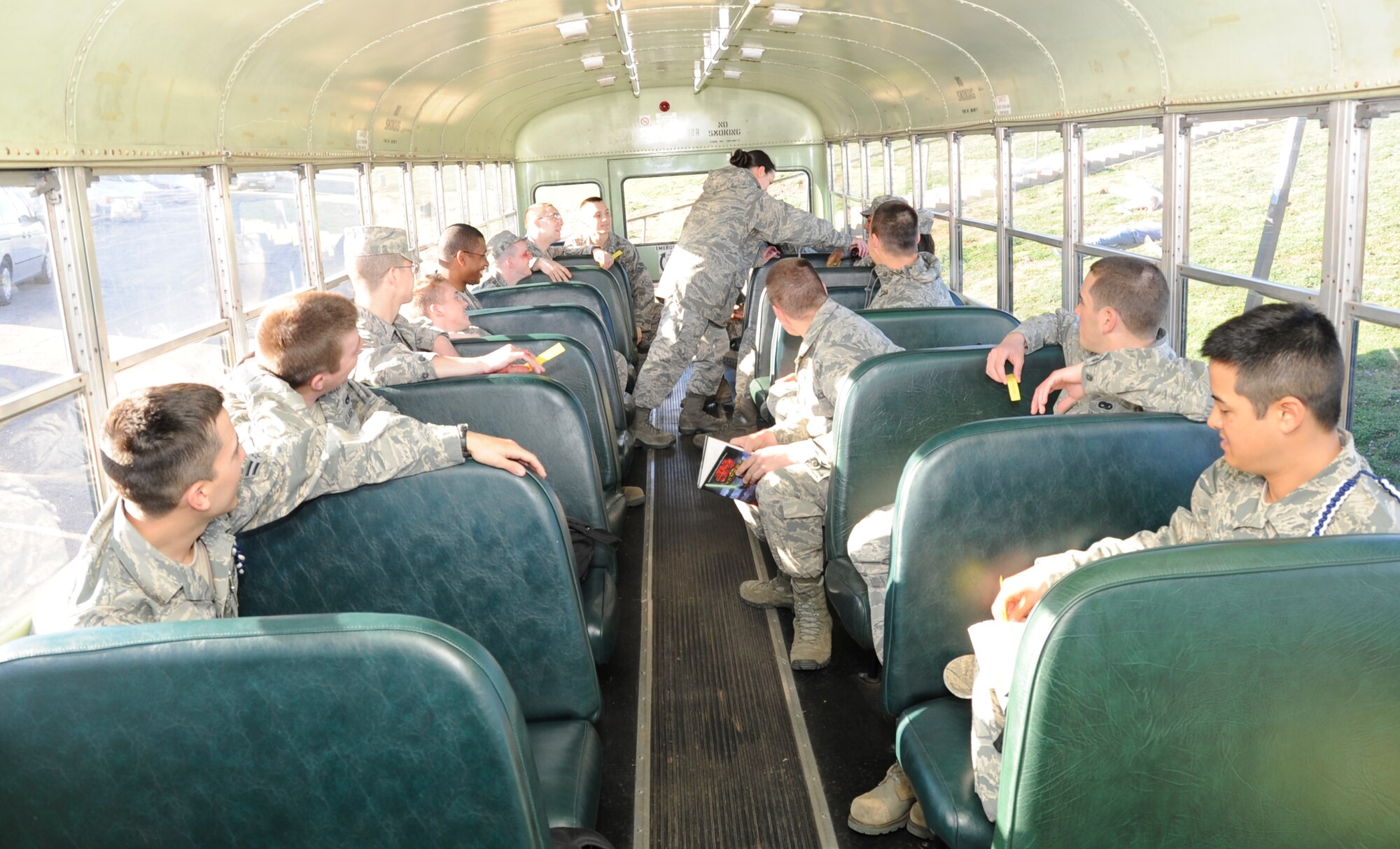 Airmen are treated for mock injuries during a base Major Accident Response Exercise at Sheppard Air Force Base, Texas on Feb. 23, 2012.  The exercise was conducted in preparation for the base's upcoming AETC Compliance Inspection. (U.S. Air Force photo/Frank Carter)