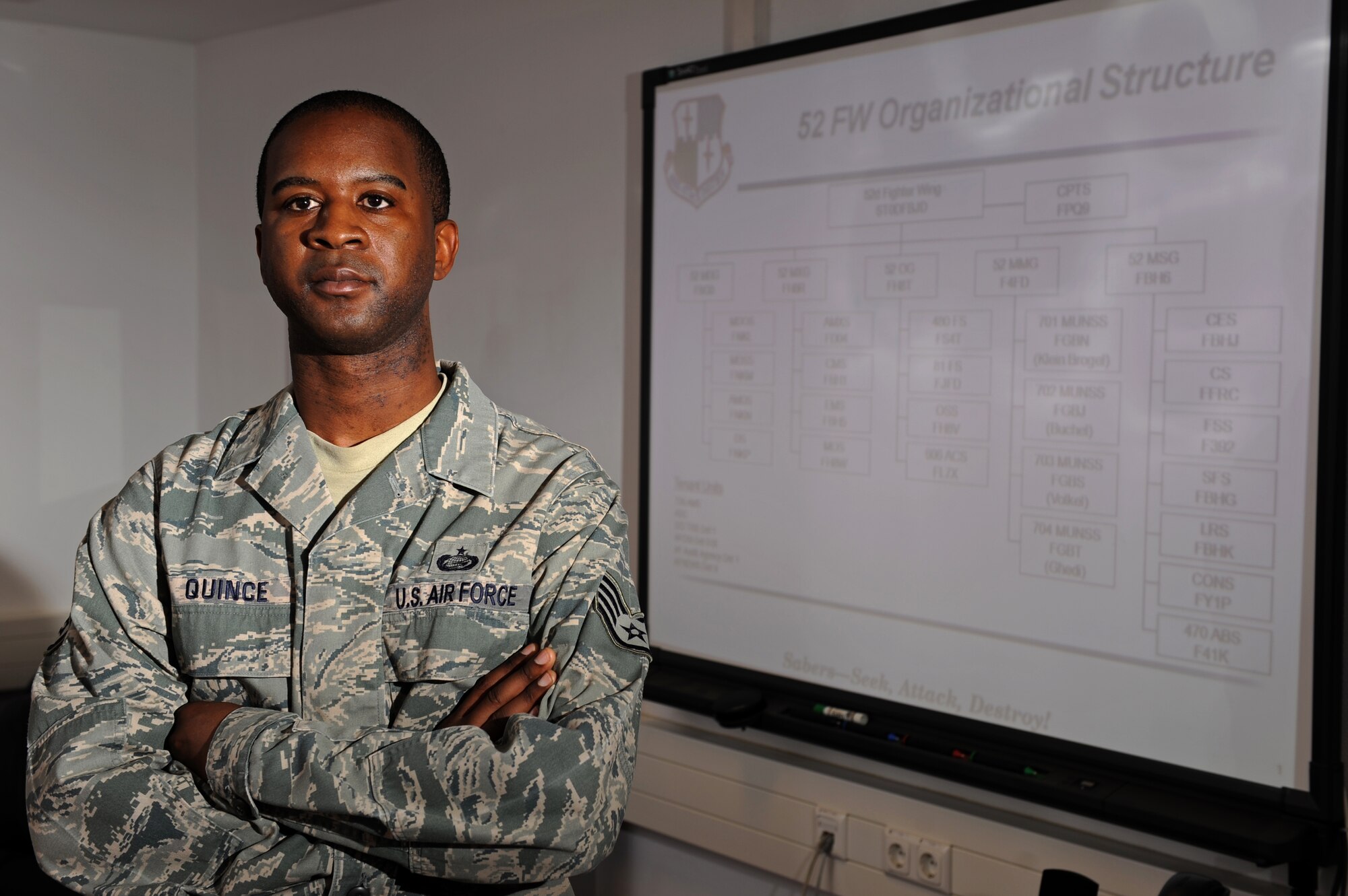 SPANGDAHLEM AIR BASE, Germany -- Staff Sgt. Reginald Quince, 52nd Force Support Squadron manpower analyst, is the Super Saber Performer for the week of Feb. 23 – March 1. (U.S. Air Force photo by Airman 1st Class Matthew B. Fredericks/Realeased)