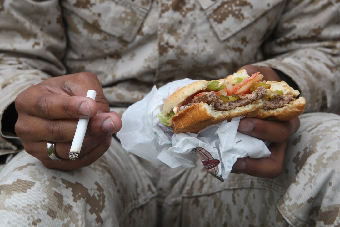 For some Marines, this is the usual lunch partaken on a daily basis. The Health Promotion and Wellness Department of Naval Hospital Camp Lejeune aboard Marine Corps Base Camp Lejeune is dedicated to helping Marines such as this to make healthy lifestyle choices to improve their overall health.