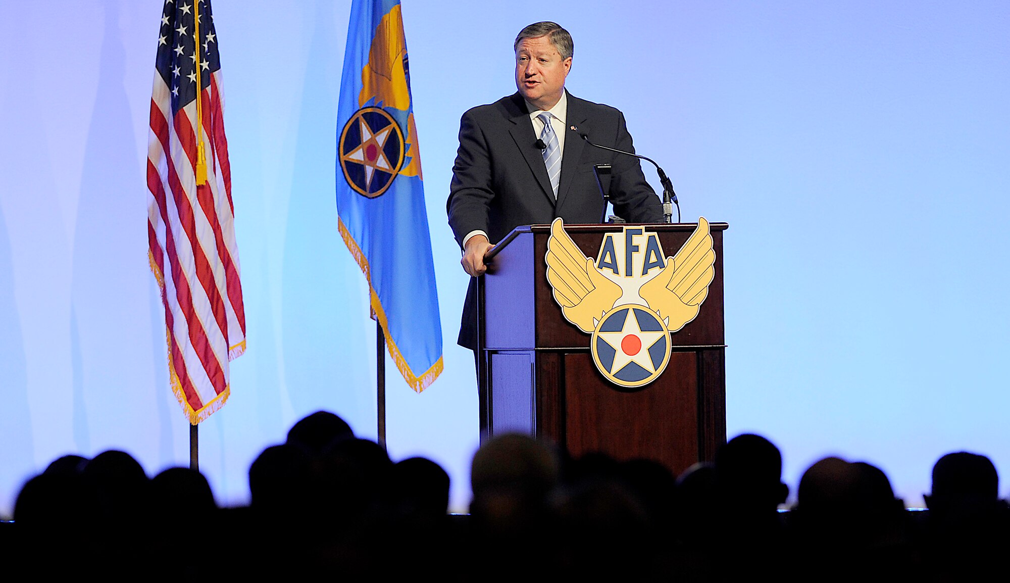 Secretary of the Air Force Michael Donley delivers remarks during the 2012 Air Force Association Air Warfare Symposium Feb. 24, 2012, in Orlando, Fla. In his speech, Donley addressed the importance of modernization in the Air Force's fiscal 13 budget proposal and out-year plans.  (U.S. Air Force photo/Scott M. Ash)
