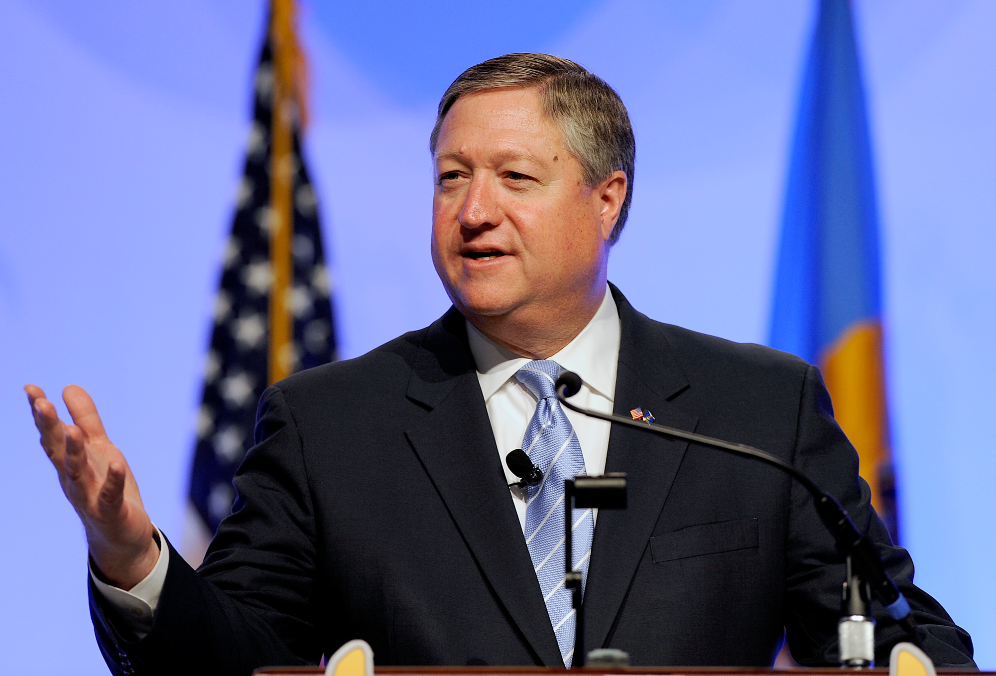 Secretary of the Air Force Michael Donley delivers remarks during the 2012 Air Force Association Air Warfare Symposium Feb. 24, 2012, in Orlando, Fla. In his speech, Donley addressed the importance of modernization in the Air Force's fiscal 13 budget proposal and out-year plans.  (U.S. Air Force photo/Scott M. Ash)
