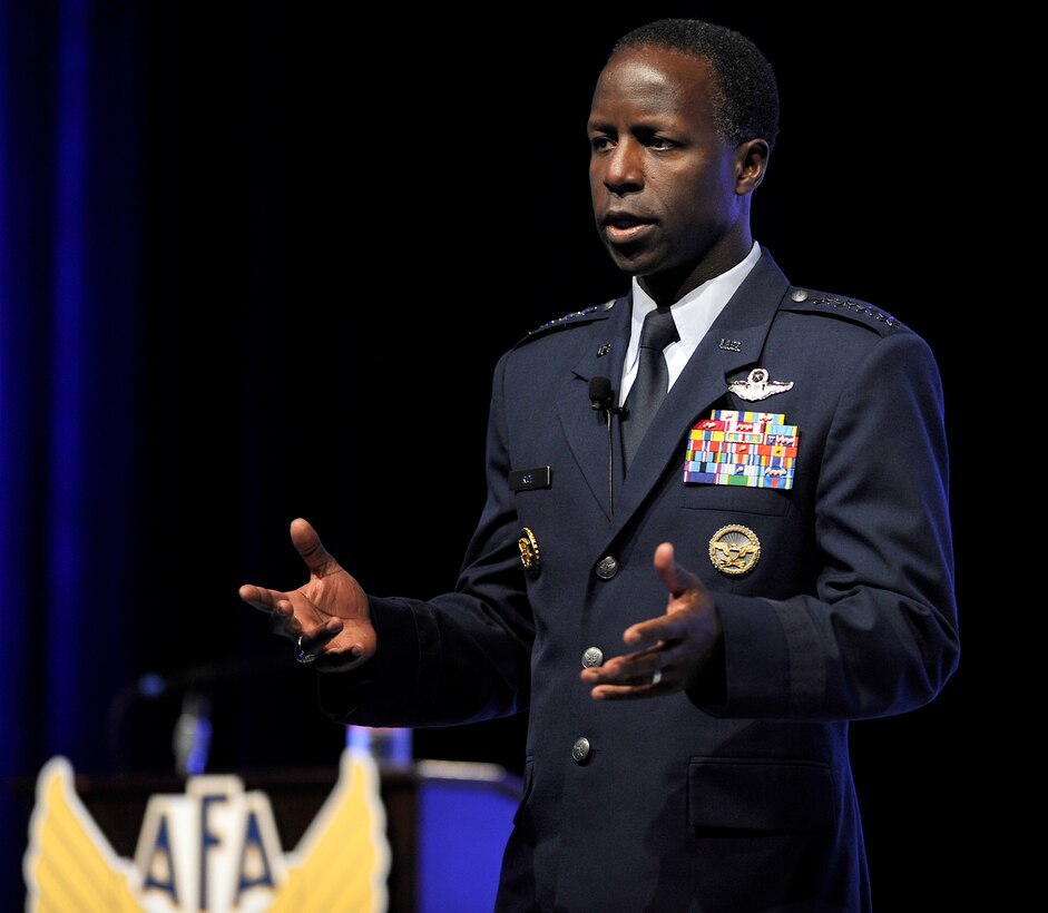 Gen. Edward A. Rice Jr., commander of Air Education and Training Command, addresses Airmen and defense industry professionals about the future of Air Force learning at the Air Force Association's 2012 Air Warfare Symposium in Orlando, Fla., Feb. 23. (U.S. Air Force photo/Scott Ash)