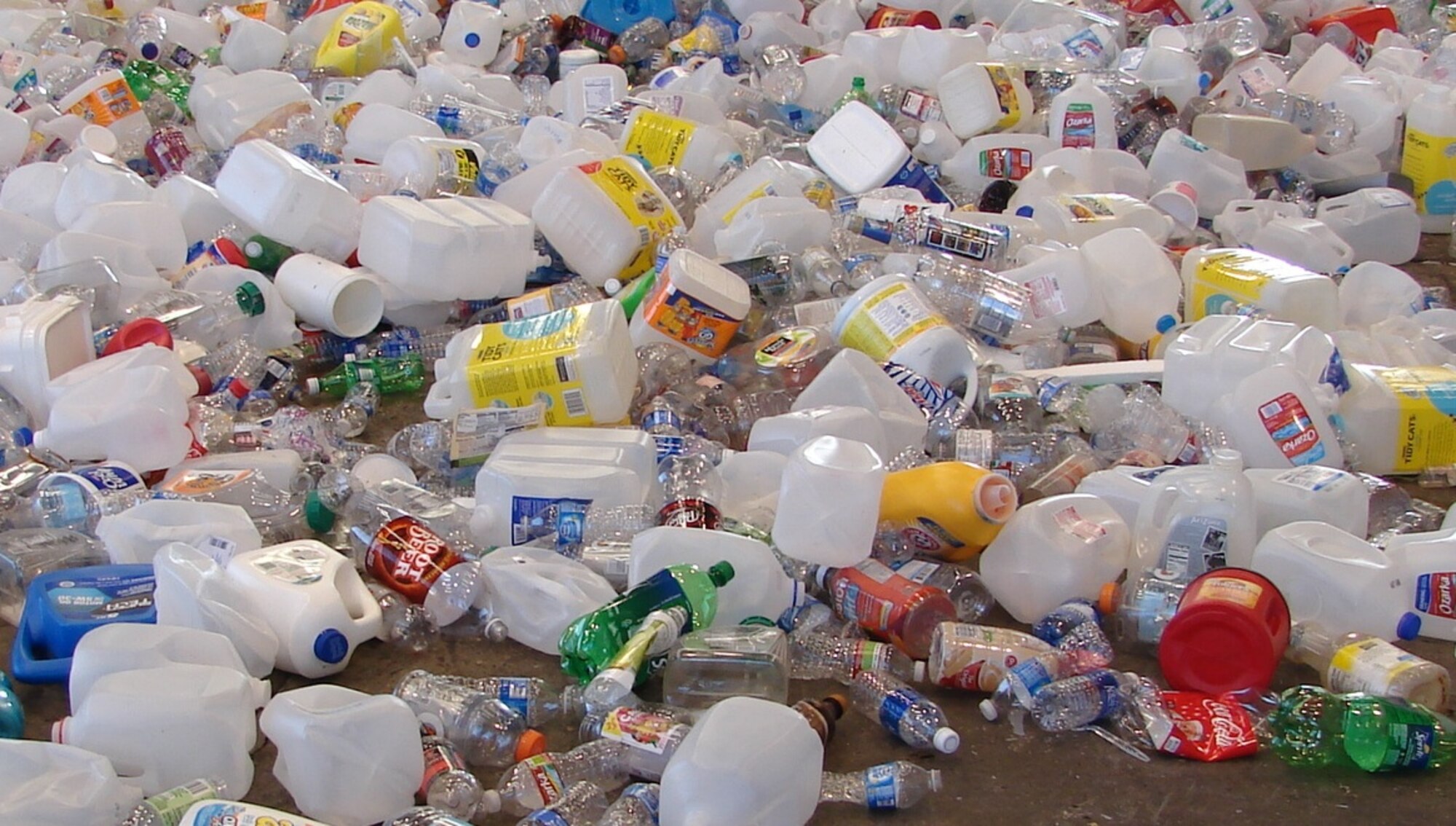 KIRTLAND AFB, N.M. -- The Sandia National Laboratories solid waste transfer facility on base processes most Kirtland AFB recyclables and ships them to market. The photo above from December shows what the contents of the plastic recycling bins should look like when unloaded. (Photo by Ralph Wrons)