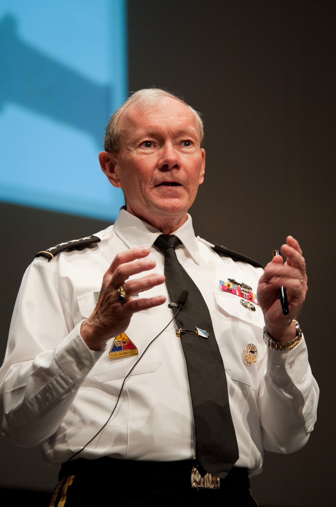 Army Gen. Martin E. Dempsey, Chairman of the Joint Chiefs of Staff, visited Maxwell-Gunter Air Force Base Tuesday. The chairman spoke at the Air Force Senior Noncommissioned Officer Academy Air War College and visited Tuskegee University. (Air Force photo/Melanie Rodgers Cox)